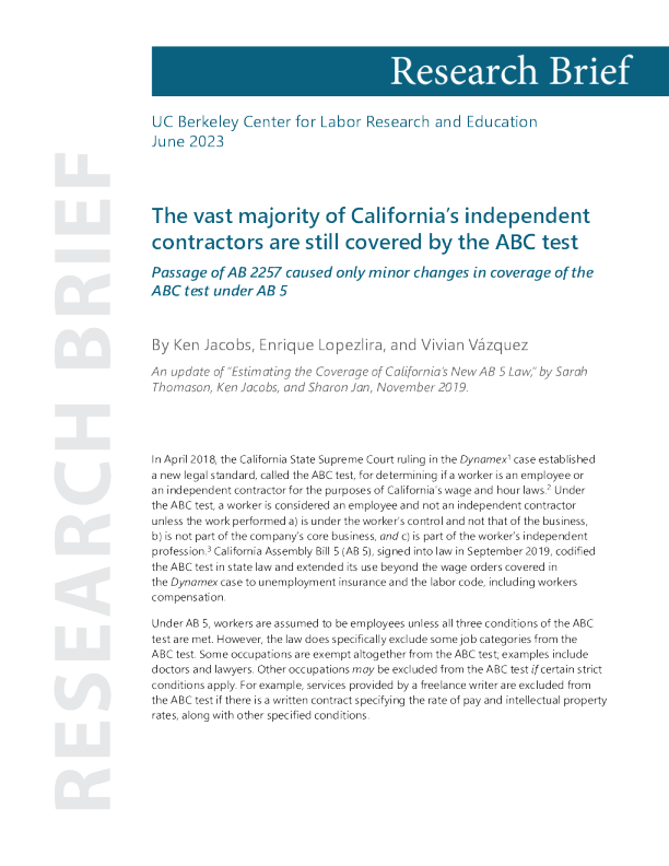 加州绝大多数独立承包商仍在 ABC 测试范围内