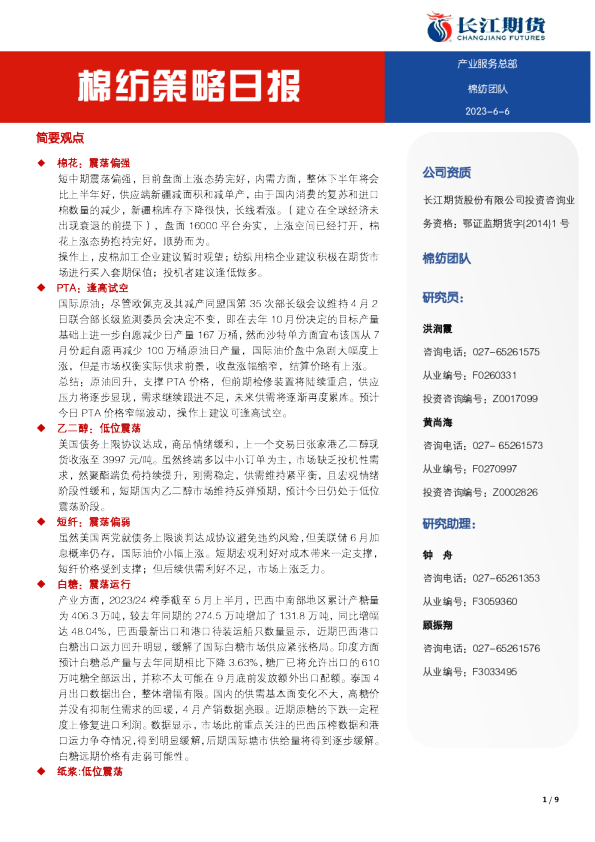 棉纺策略日报