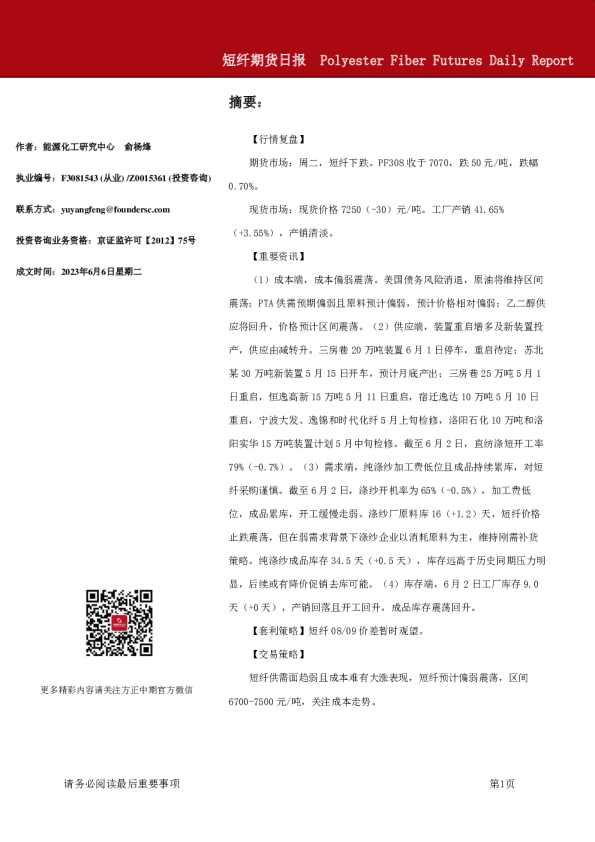 短纤期货日报