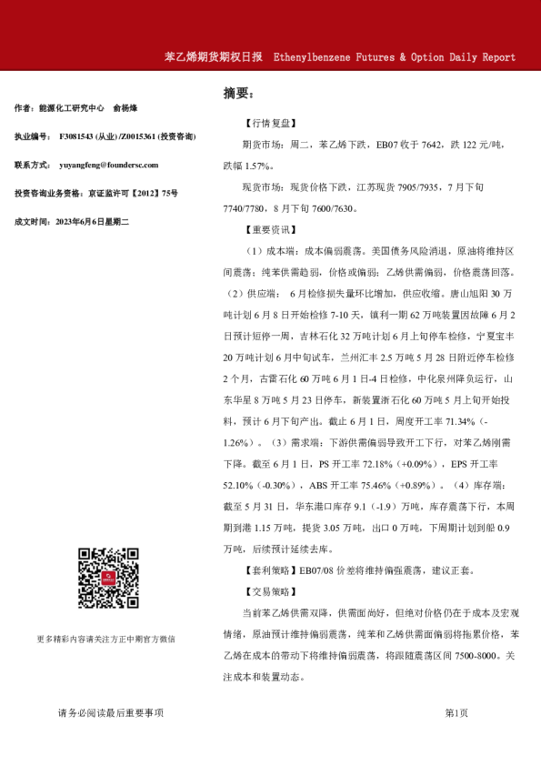 苯乙烯期货期权日报