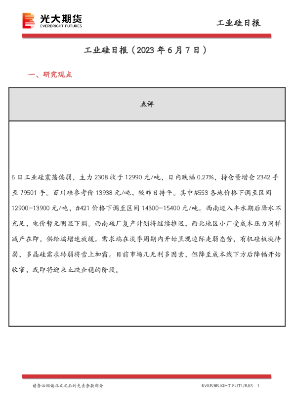 工业硅日报