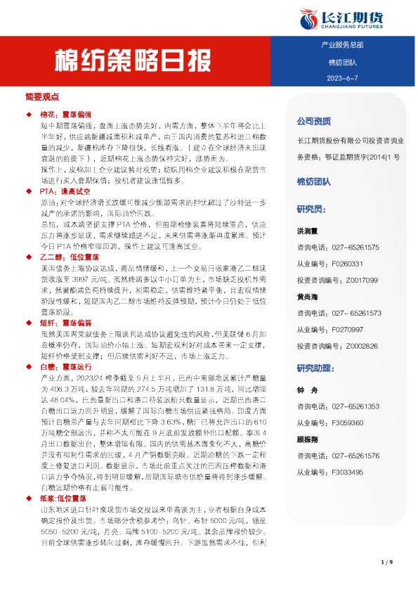 棉纺策略日报