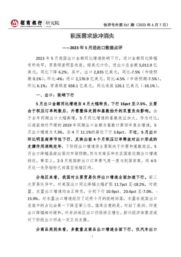 2023年5月进出口数据点评：积压需求脉冲消失