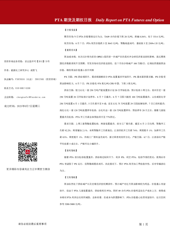 PTA期货及期权日报