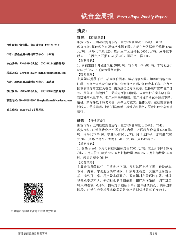 铁合金周报