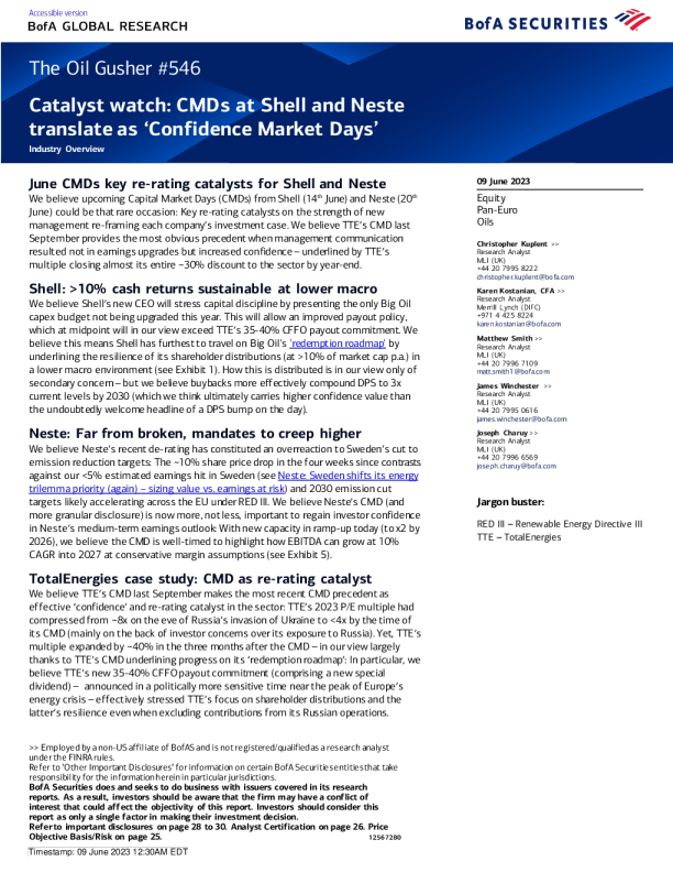 Catalyst 手表 ： 壳牌和 Neste 的 CMD 翻译为 “信心市场日 ”