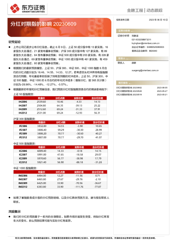 分红对期指的影响20230609