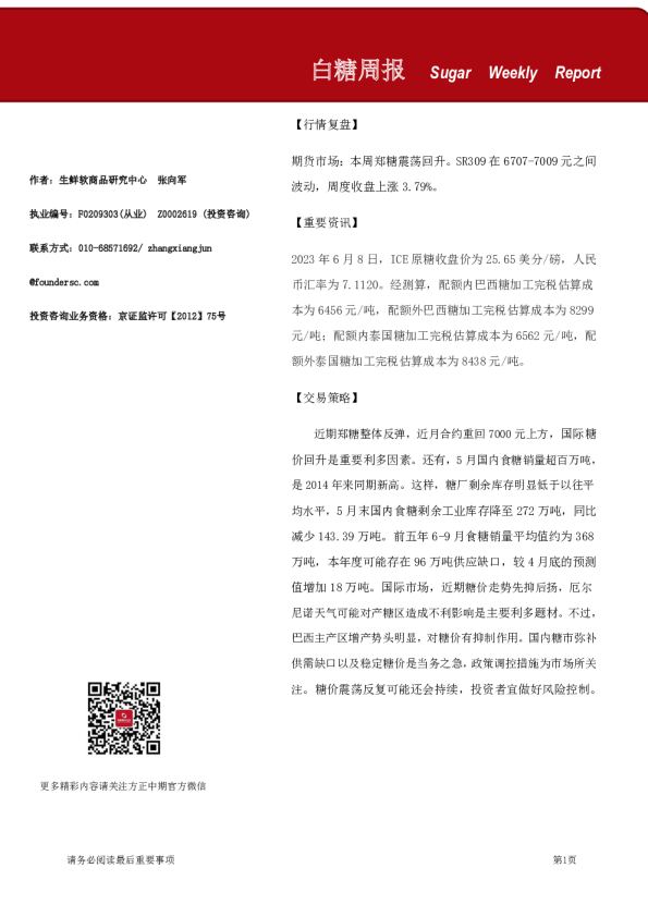 白糖周报