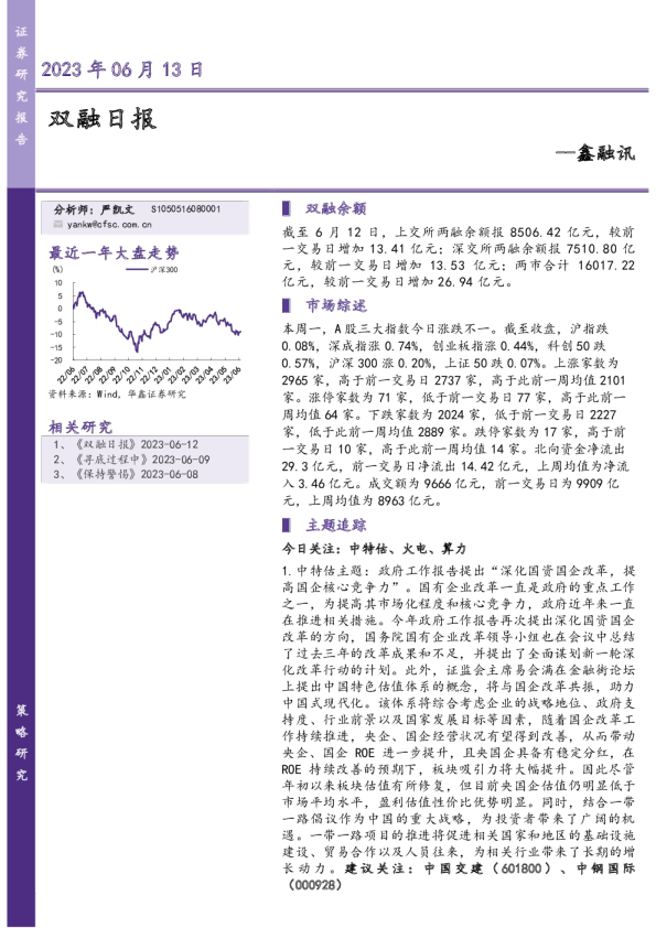 鑫融讯：双融日报