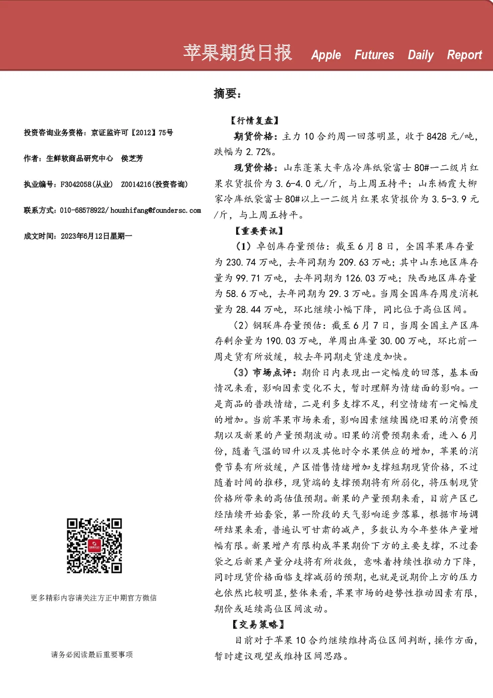 苹果期货日报
