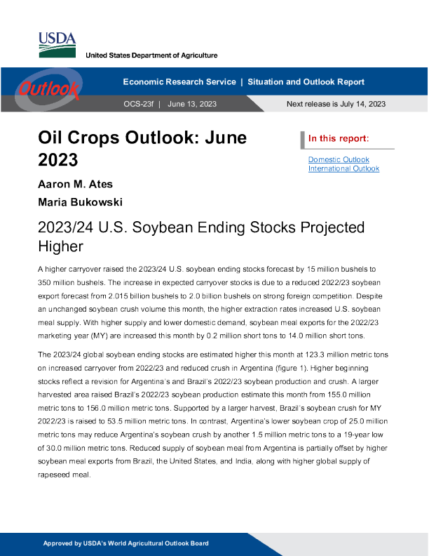 美国农业部油料作物展望 2023.6. 13