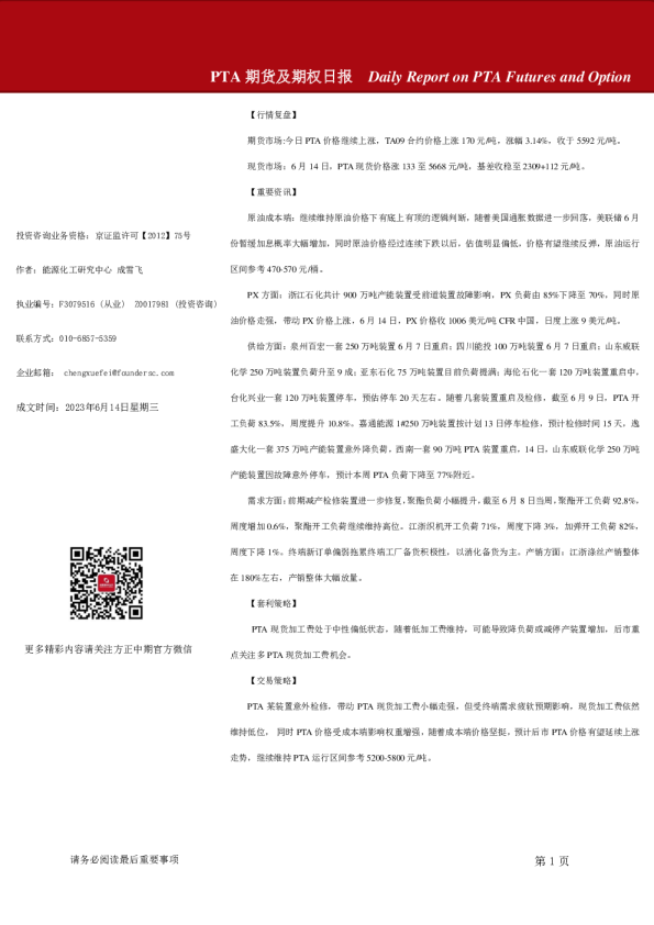 PTA期货及期权日报