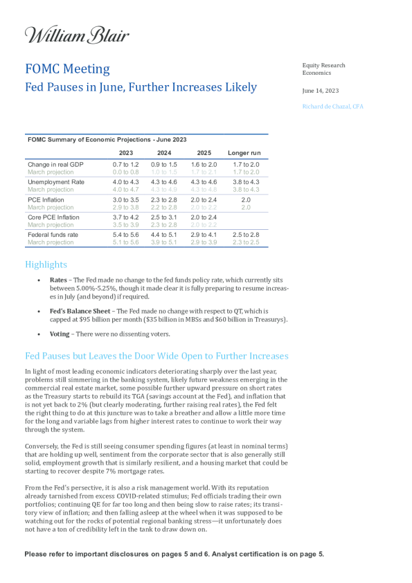 美联储六月份暂停加息 进一步加息可能性增大