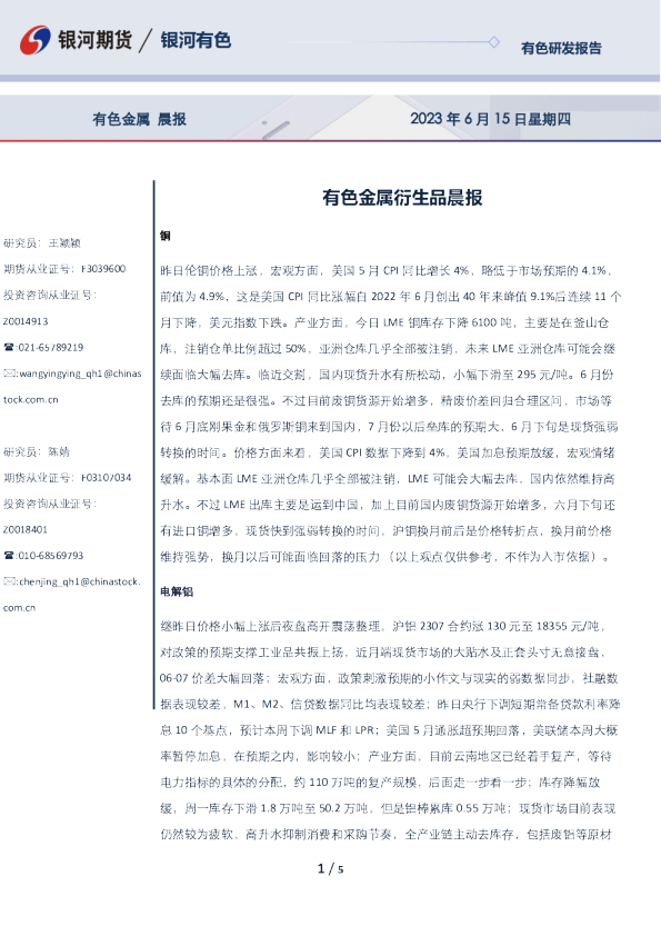 有色金属衍生品晨报
