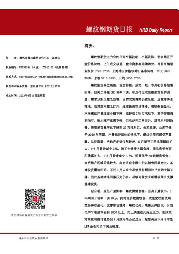 螺纹钢期货日报