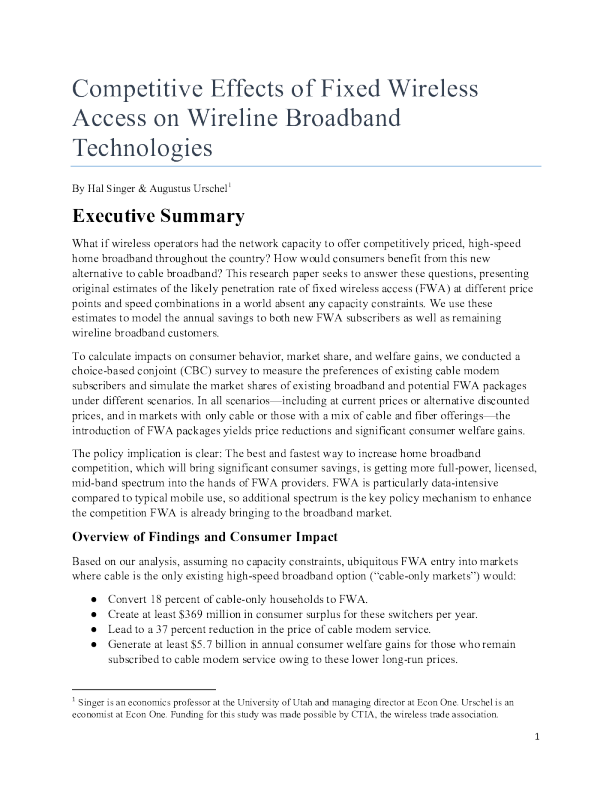 固定无线接入对有线宽带技术的竞争效应