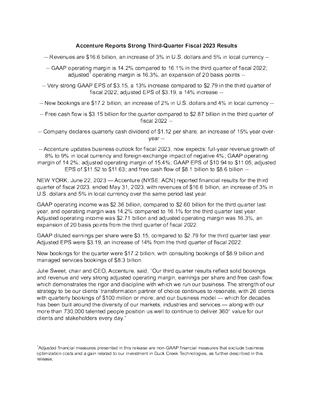 埃森哲报告了强劲的 2023 财年第三季度业绩