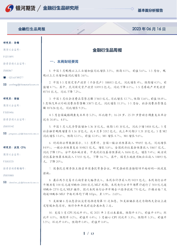 金融衍生品周报