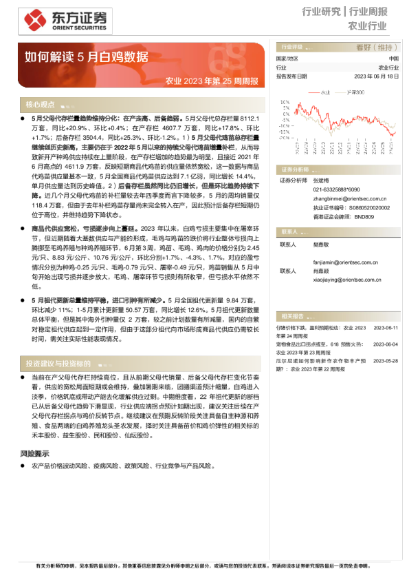 农业2023年第25周周报：如何解读5月白鸡数据