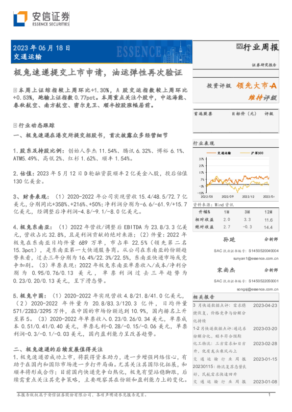 极兔速递提交上市申请，油运弹性再次验证