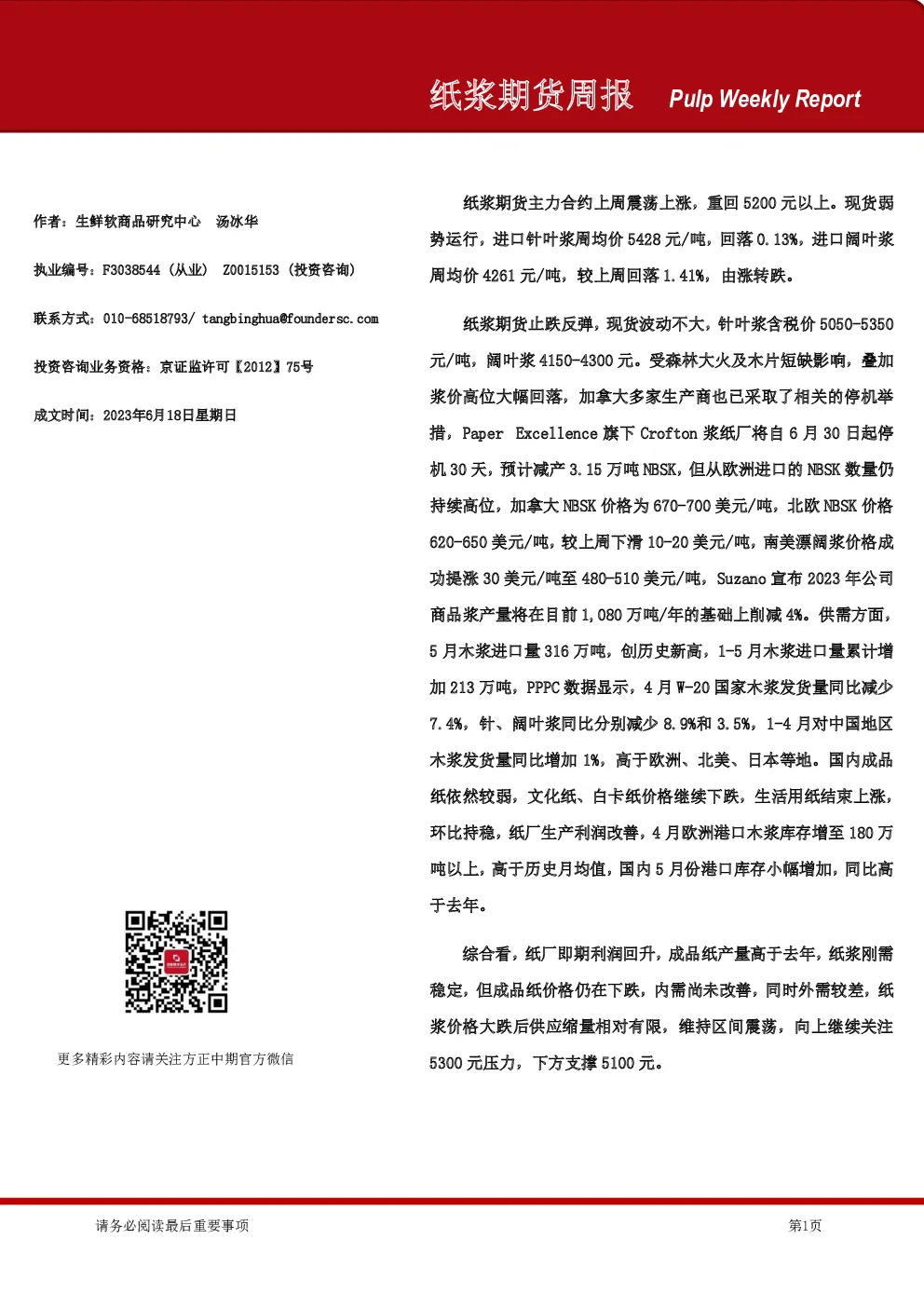 纸浆期货周报