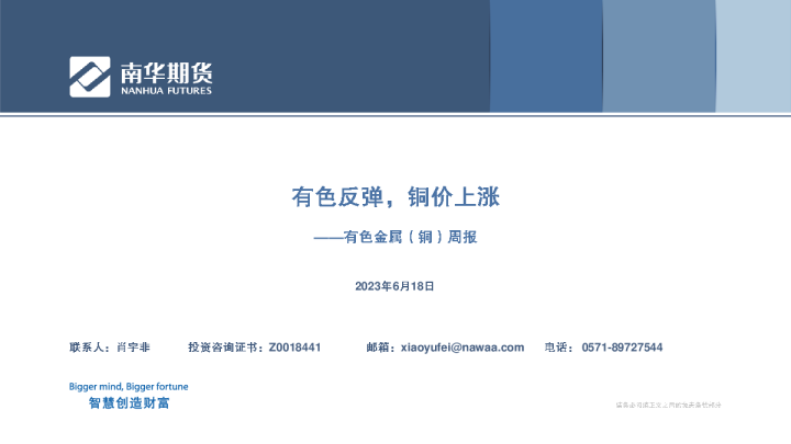 有色金属（铜）周报：有色反弹，铜价上涨