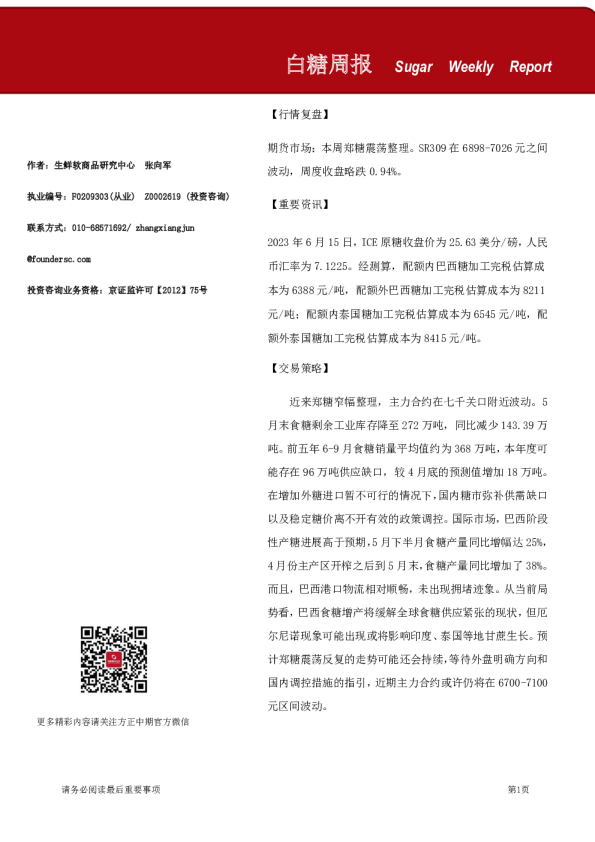 白糖周报