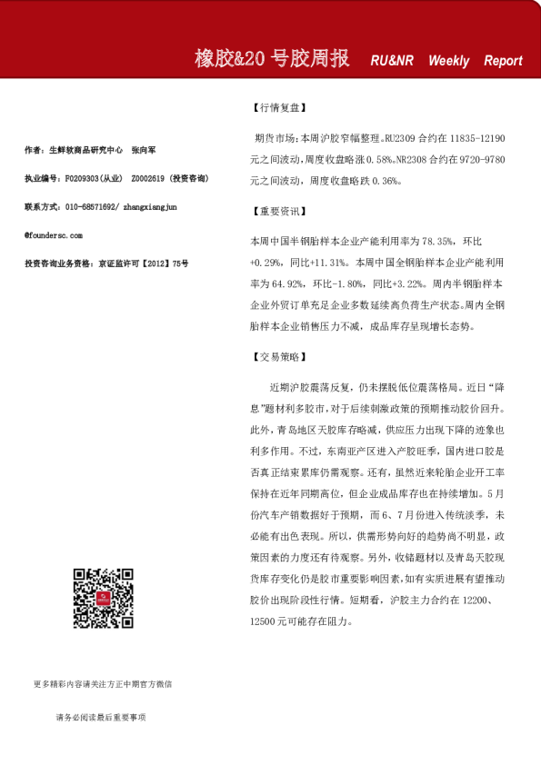 橡胶&20号胶周报