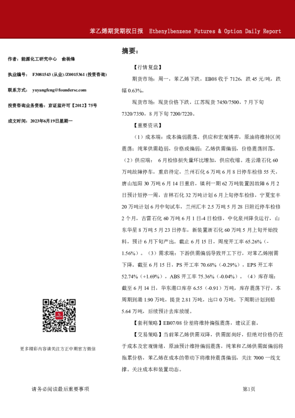 苯乙烯期货期权日报