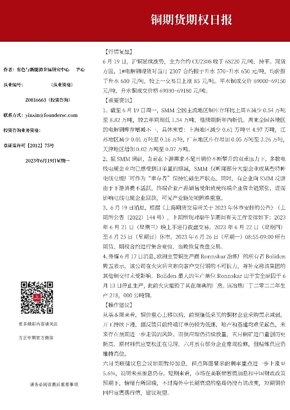 铜期货期权日报