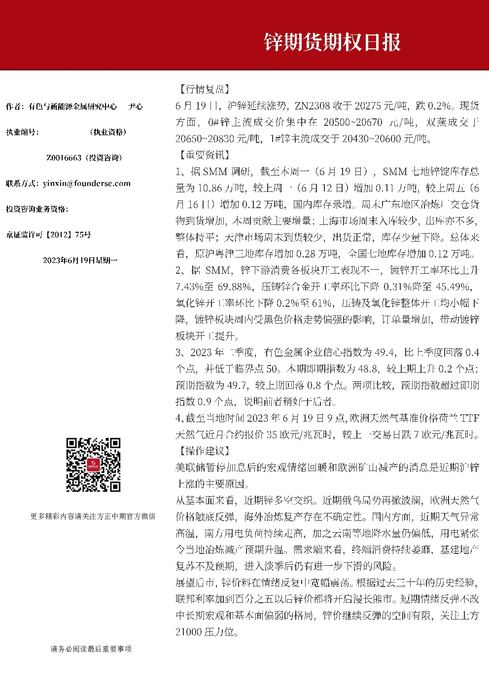 锌期货期权日报