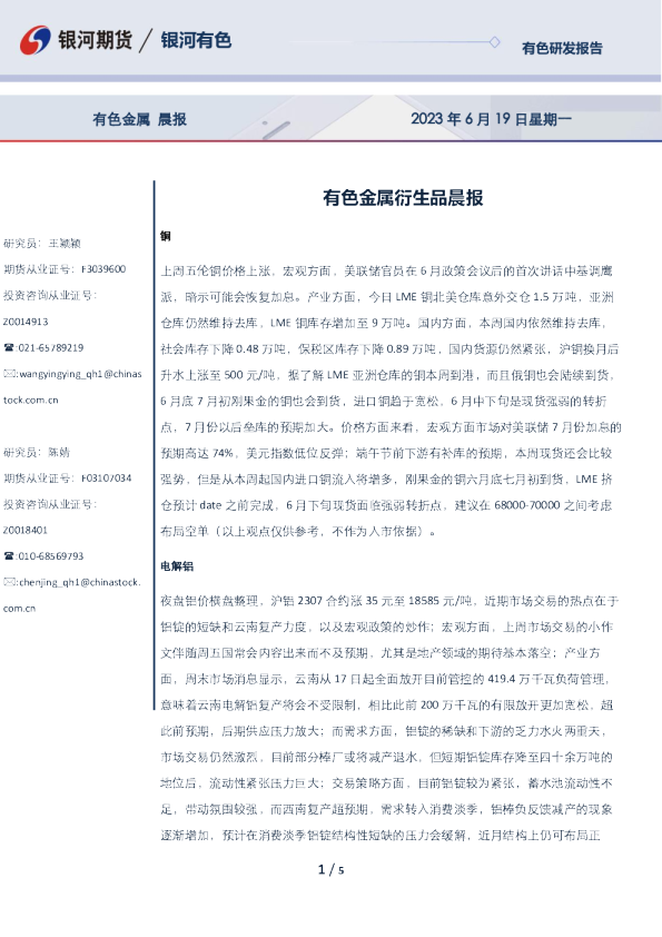 有色金属衍生品晨报