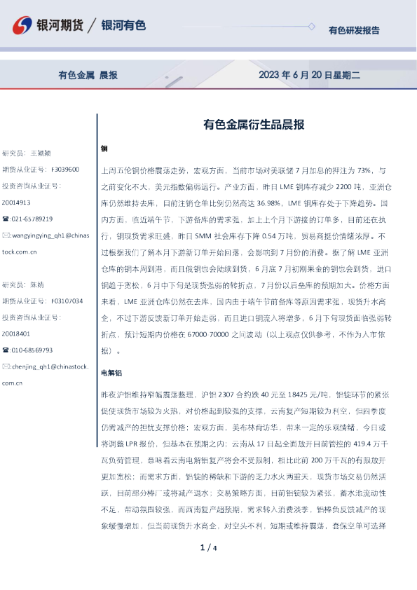 有色金属衍生品晨报