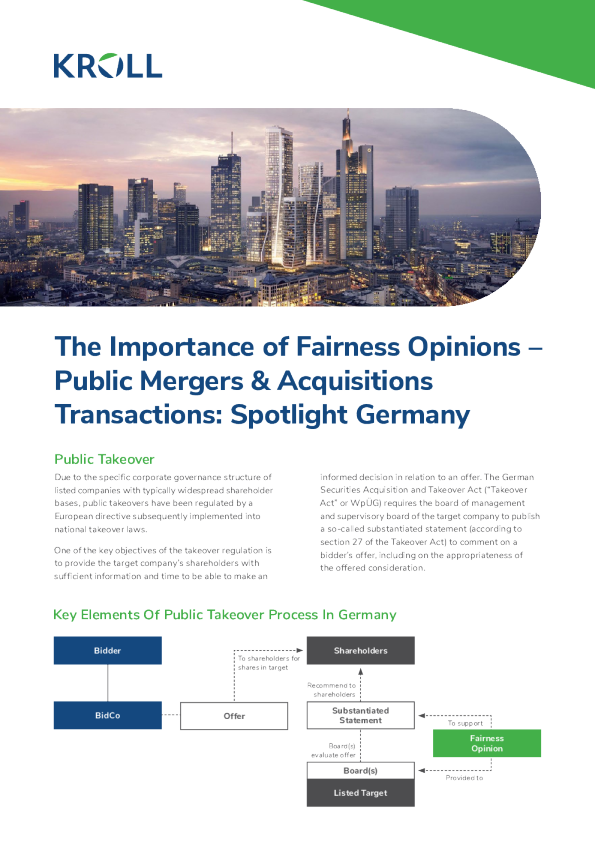 公平意见的重要性 - 公共并购交易 ： 聚焦德国