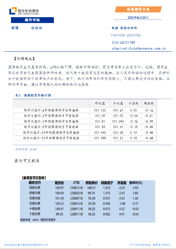 安信期货国债期货日报