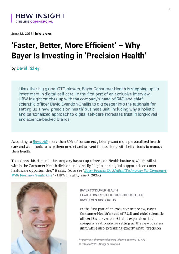 “更快、更好、更高效”——拜耳为何投资“精准健康”