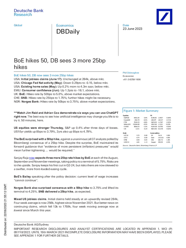 DBDaily ： 英国央行上涨 50 ， DB 上涨 3 个 25 个基点