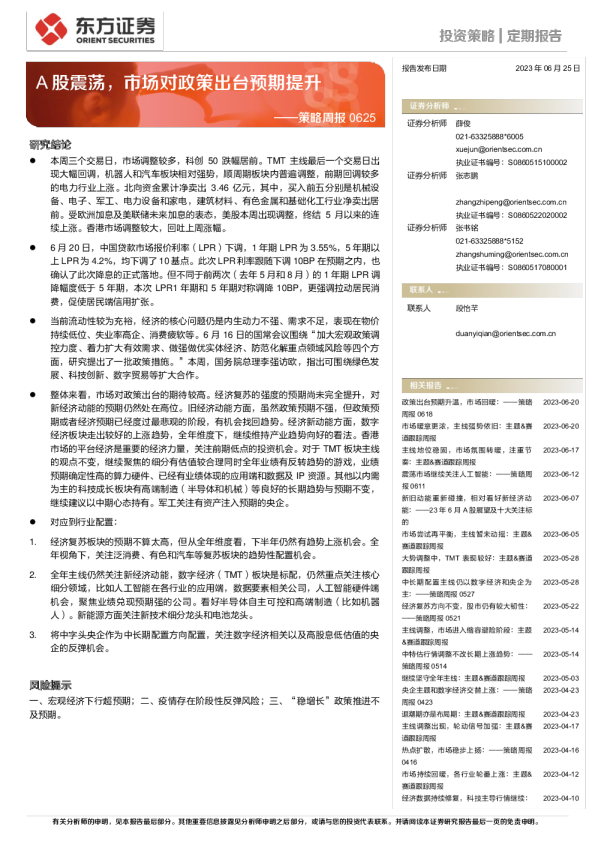 策略周报：A股震荡，市场对政策出台预期提升