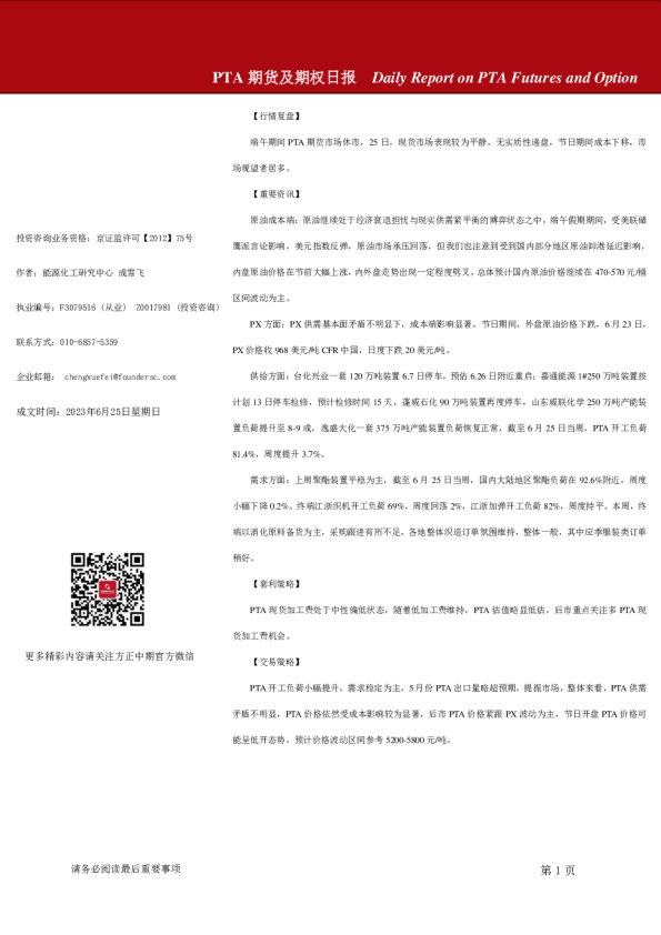 PTA期货及期权日报