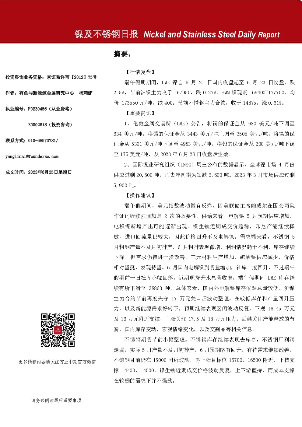 镍及不锈钢日报