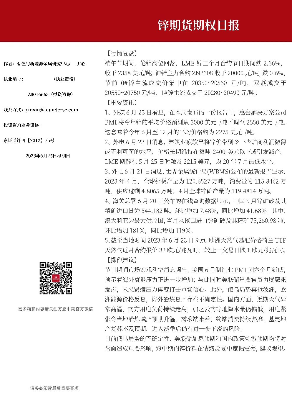 锌期货期权日报
