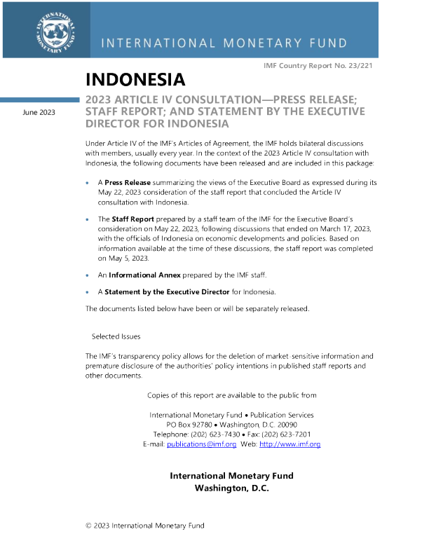 印度尼西亚: 2023 年第四条磋商新闻稿 ； 工作人员报告 ； 和印度尼西亚执行主任的声明