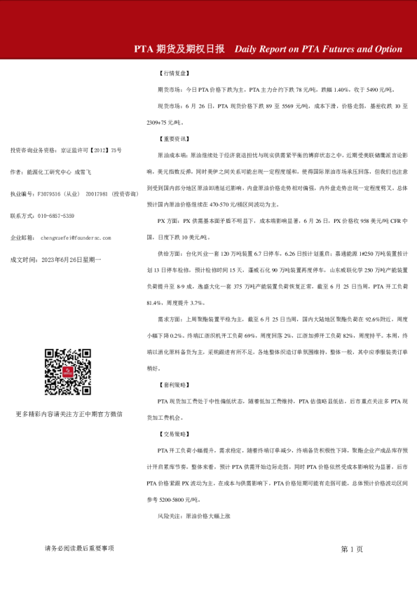 PTA期货及期权日报