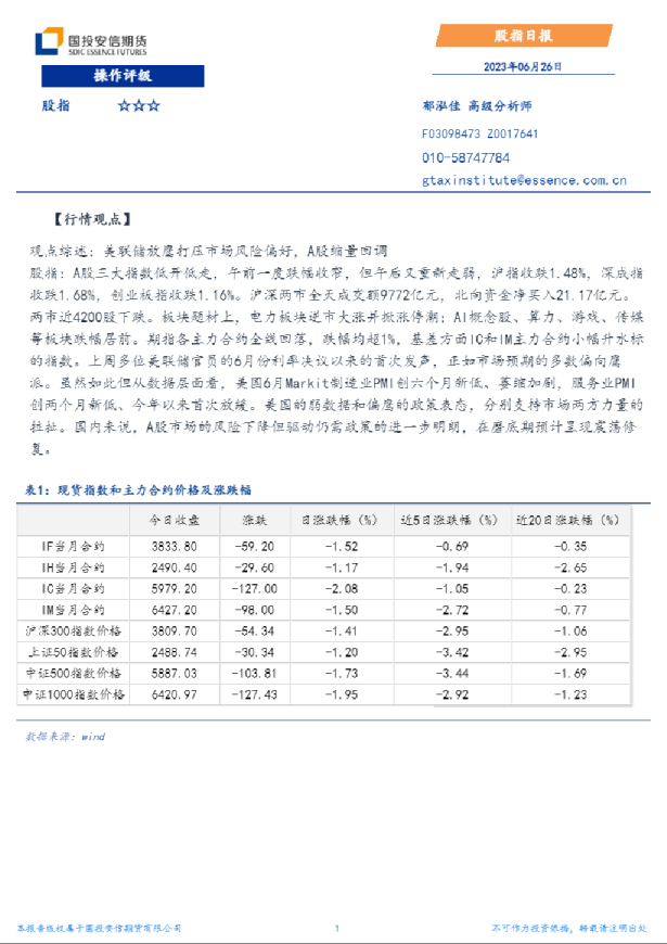 安信期货股指日报