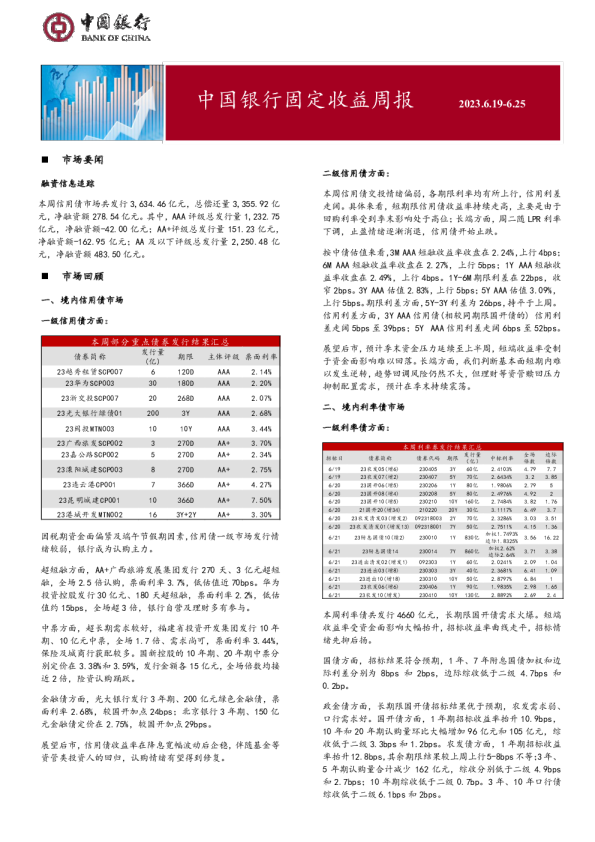 固定收益周报2023年6月26日
