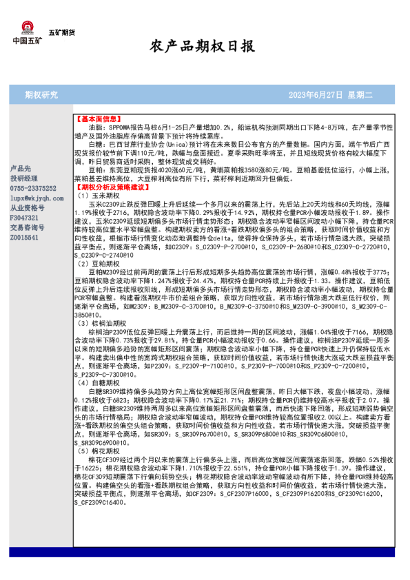 农产品期权日报