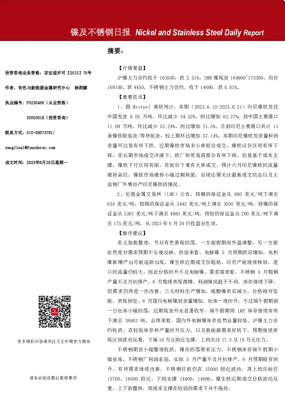 镍及不锈钢日报