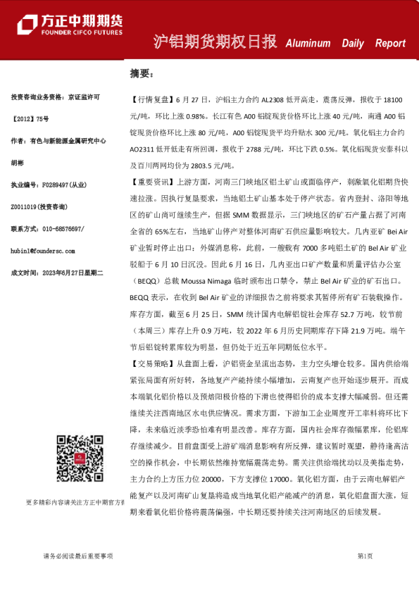 沪铝期货期权日报