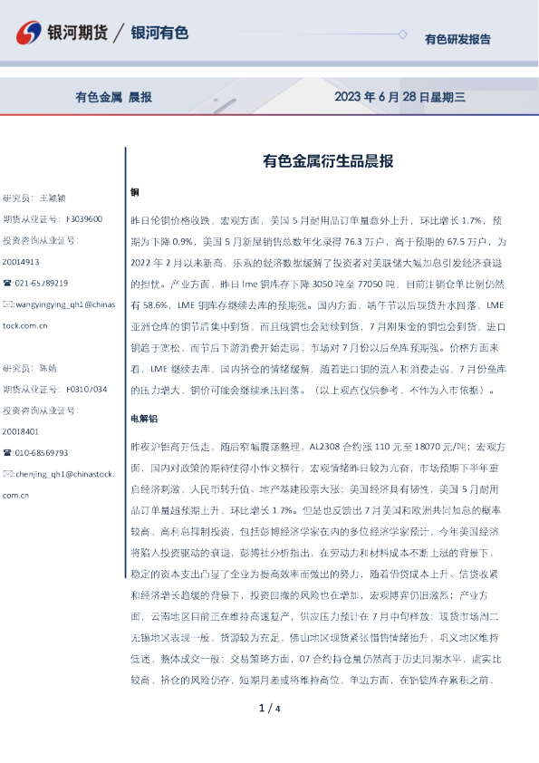 有色金属衍生品晨报