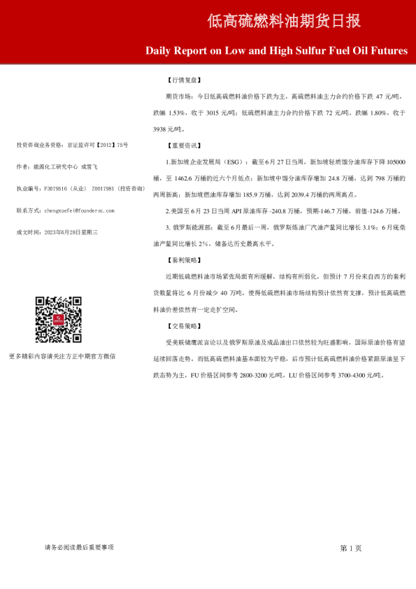 低高硫燃料油期货日报